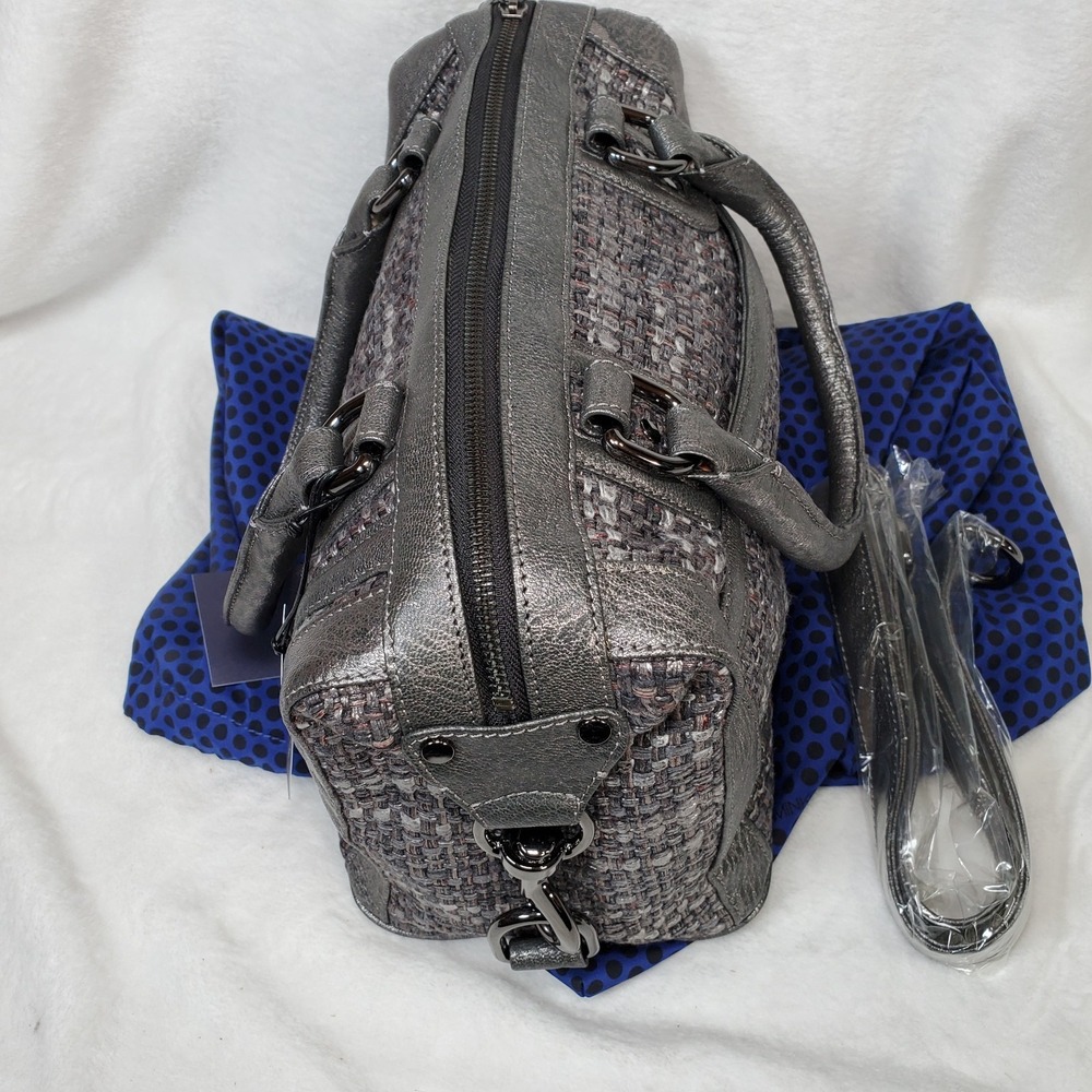 Rebecca MInkoff Gunmetal Silver Weave Mob Wife MAB Bombe Satchel Bag Luxury - Picture 3 of 9